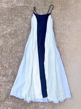 NWT Altar’d State Marnie Maxi Dress Blue Colorblock Linen Blend Small